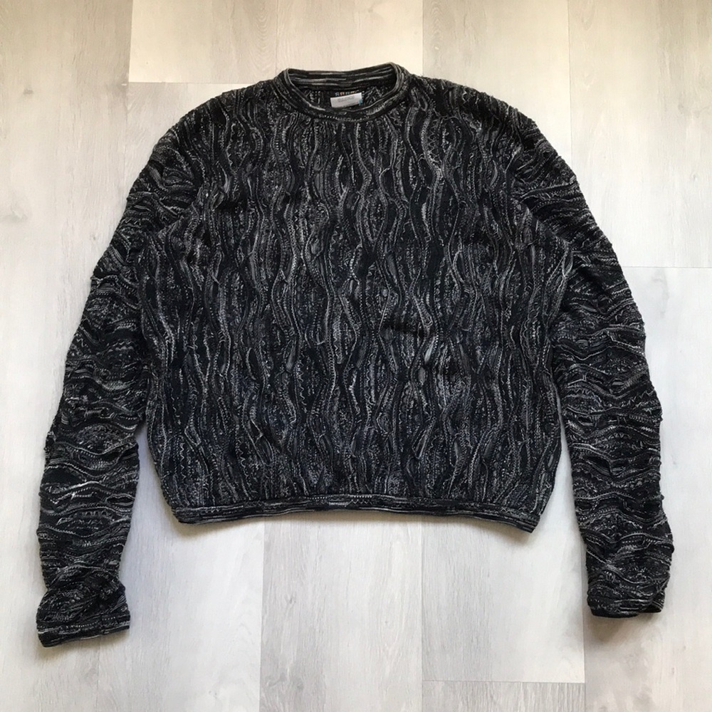 COOGI GRAY SWEATER LING SLEEVE CREW 3D KNIT WOMENS 2X